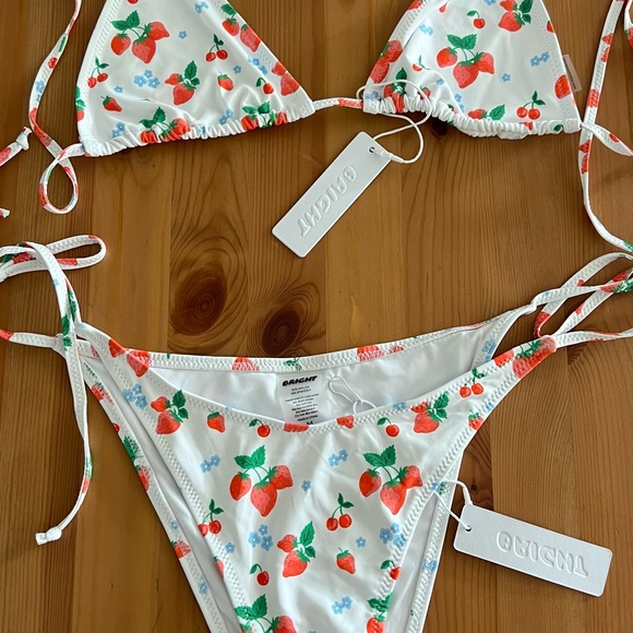 White Bikini with Strawberry Print - Picture 3 of 4